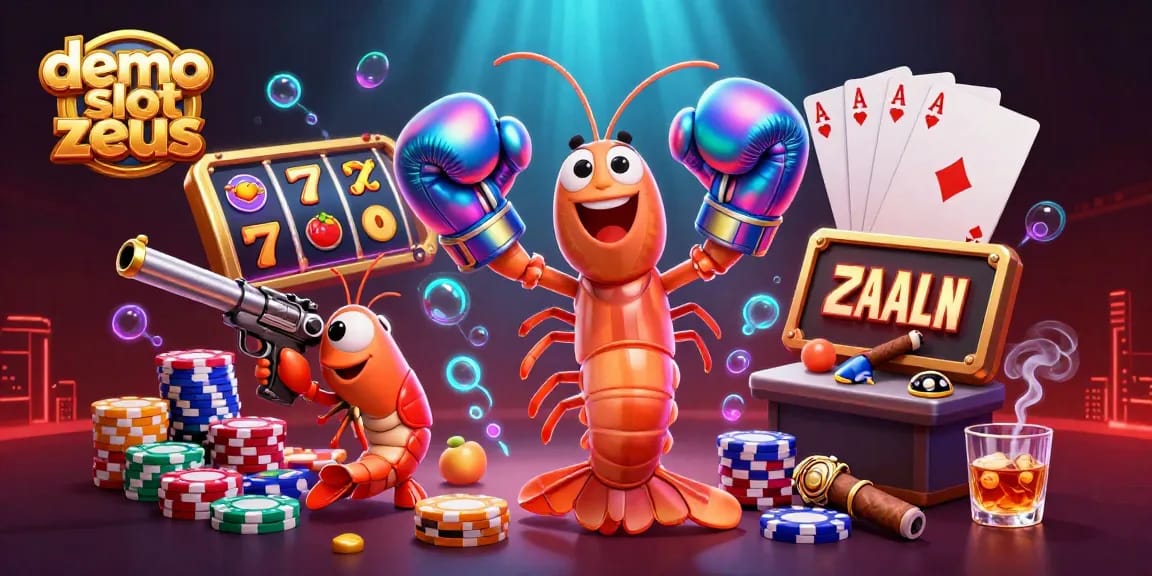Experience the thrill of demo slot zeus with dazzling slot reels and engaging characters in this vibrant casino illustration.