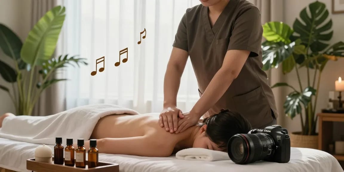 스웨디시 마사지 세션, 아로마 오일과 함께하는 평온한 스파 환경