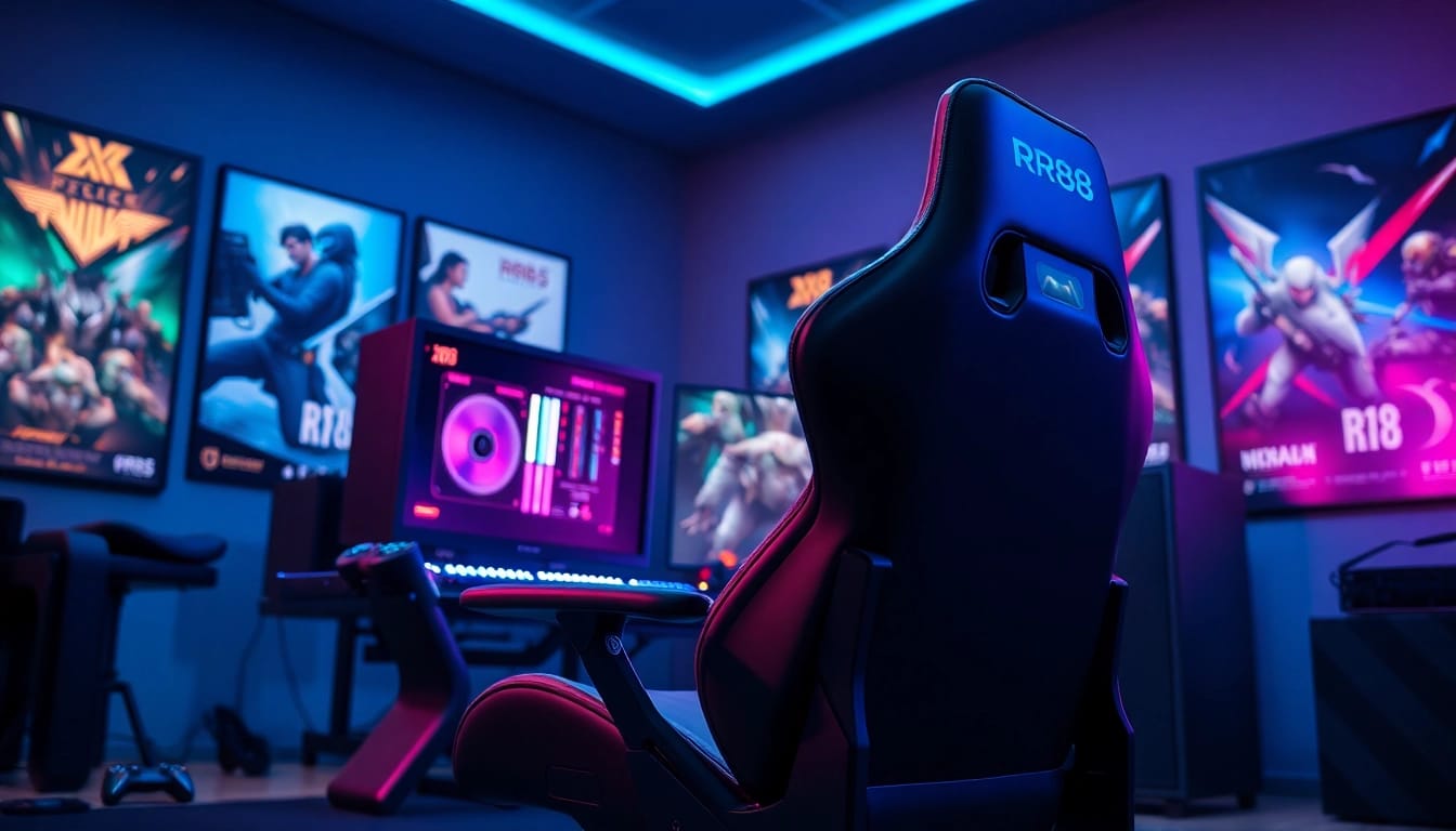 Experience the thrilling world of RR88 through a dynamic gaming setup with colorful LED lights.