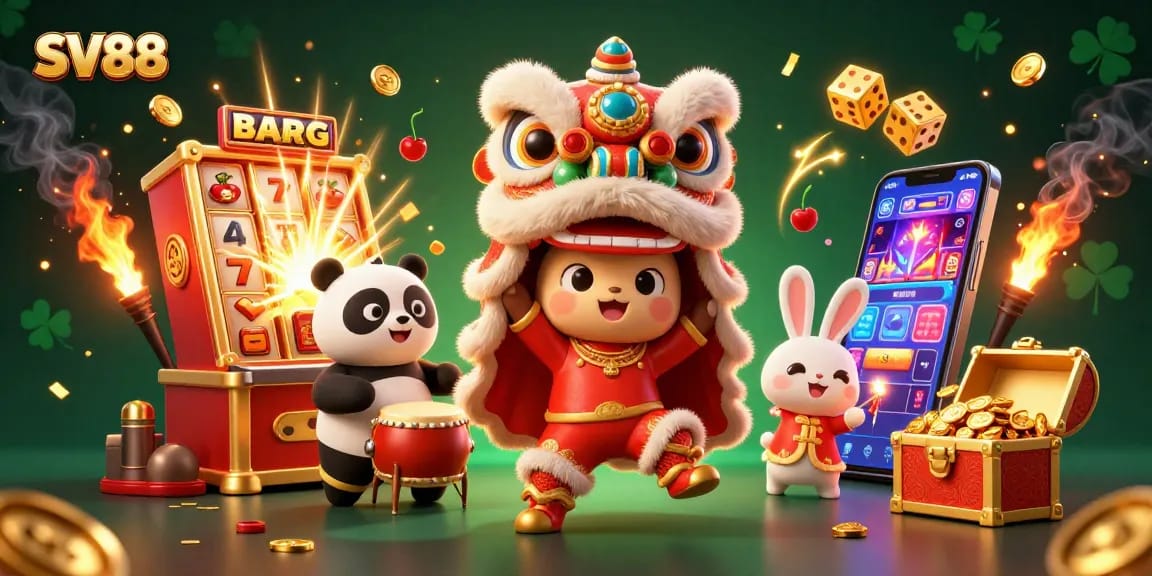 Engage in thrilling slot games at SV88, featuring vibrant characters and jackpot excitement.