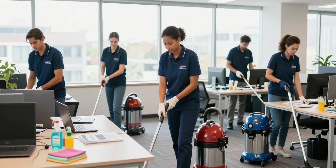Reinigungsdienst in Dortmund, professionelle Reinigungskräfte in modernen Büros bei der Arbeit.