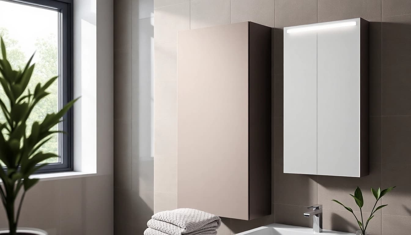 Erleben Sie den eleganten sonni Spiegelschrank, strahlend beleuchtet im modernen Badezimmer.
