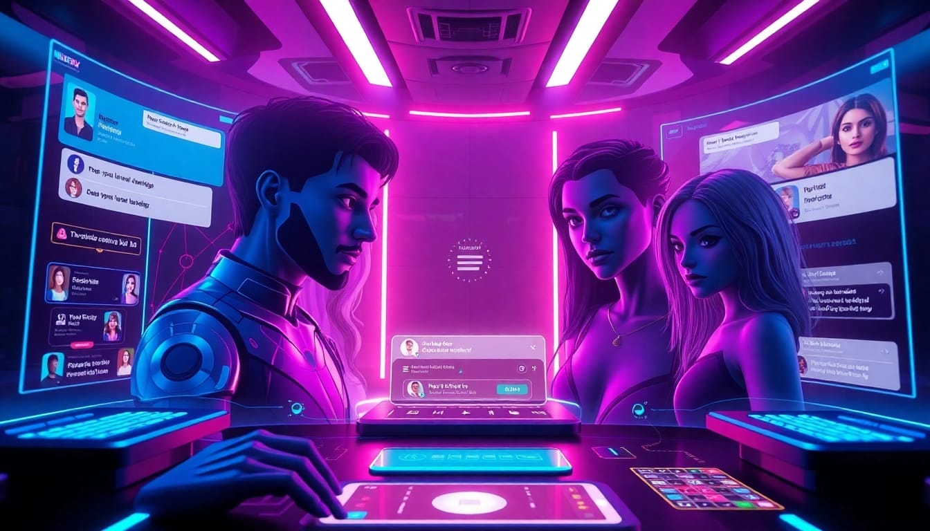 Engaging scene of NSFW AI chatbot interface showcasing customizable avatars and futuristic design.