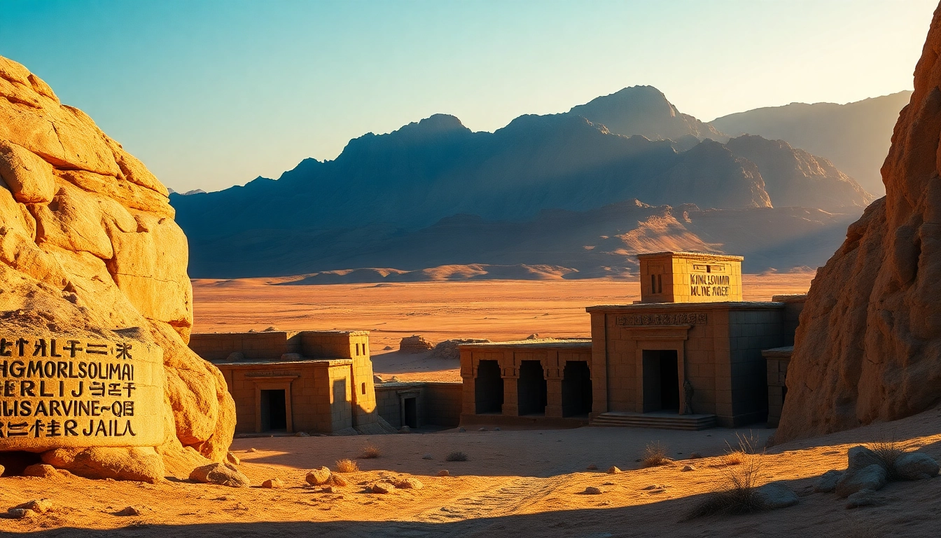 Unearth the secrets of King Solomon's Mine in a dramatic desert landscape with ancient carvings.