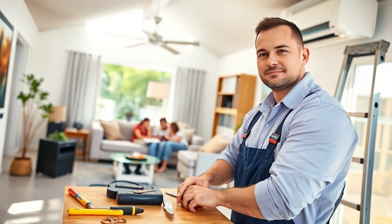 Technician performing ac installation poughquag in a welcoming home environment.