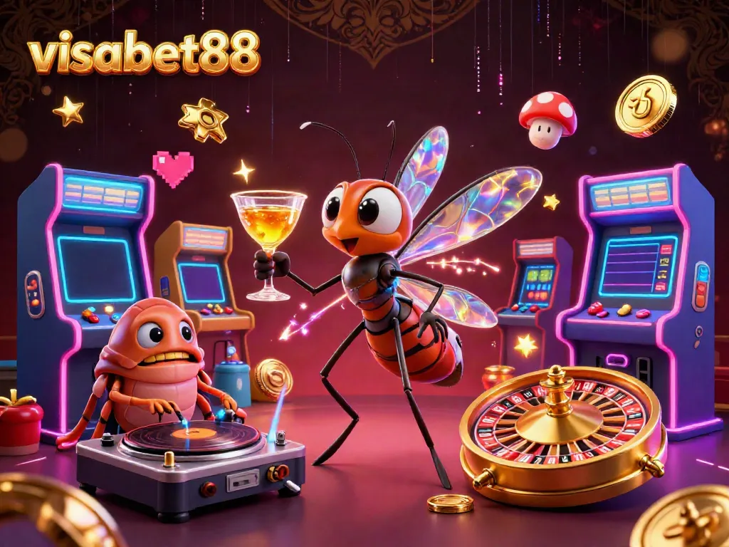 Experience exciting gameplay at visabet88 with a lively scene including a casino mascot and gaming elements.