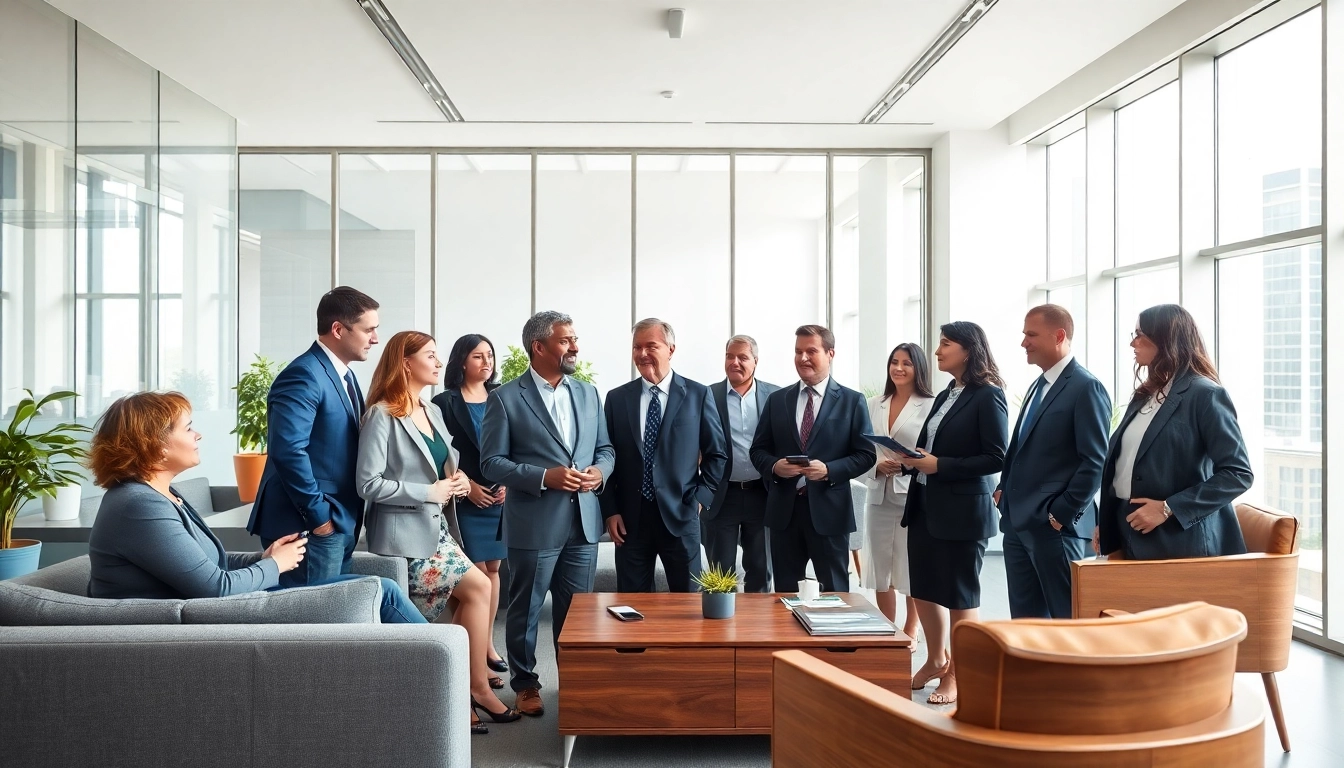 Engaged USA lawyers collaborating in a modern office environment, showcasing professionalism.
