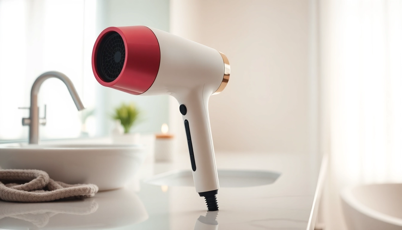 Highlighting the laifen se hair dryer on a bathroom vanity, showcasing its sleek design.