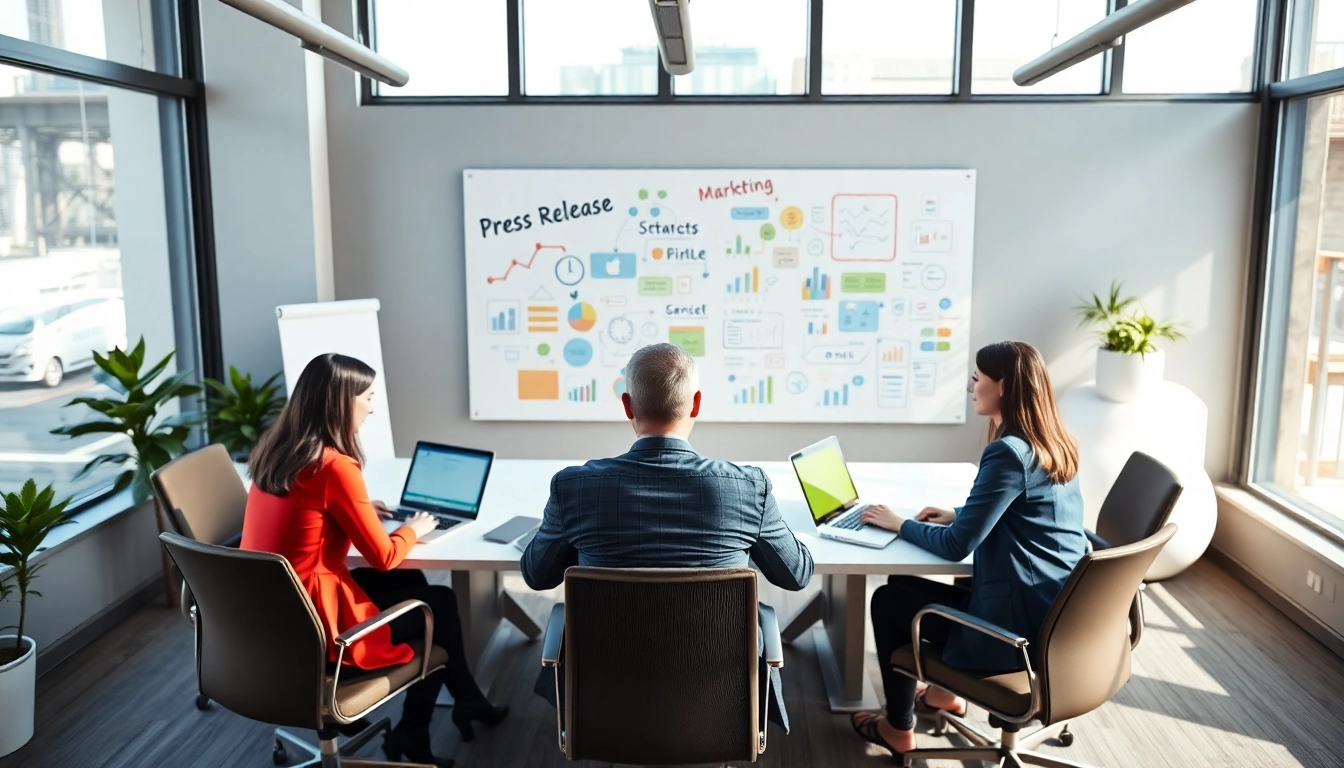 Enhancing Press release distribution strategies through teamwork in a modern office.