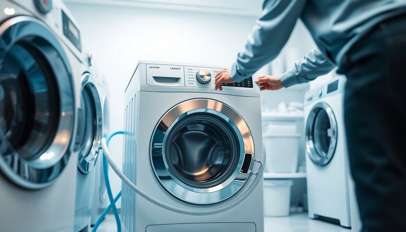 Install Washer Hook Up in a clean, bright laundry room showcasing professional appliances and tools.