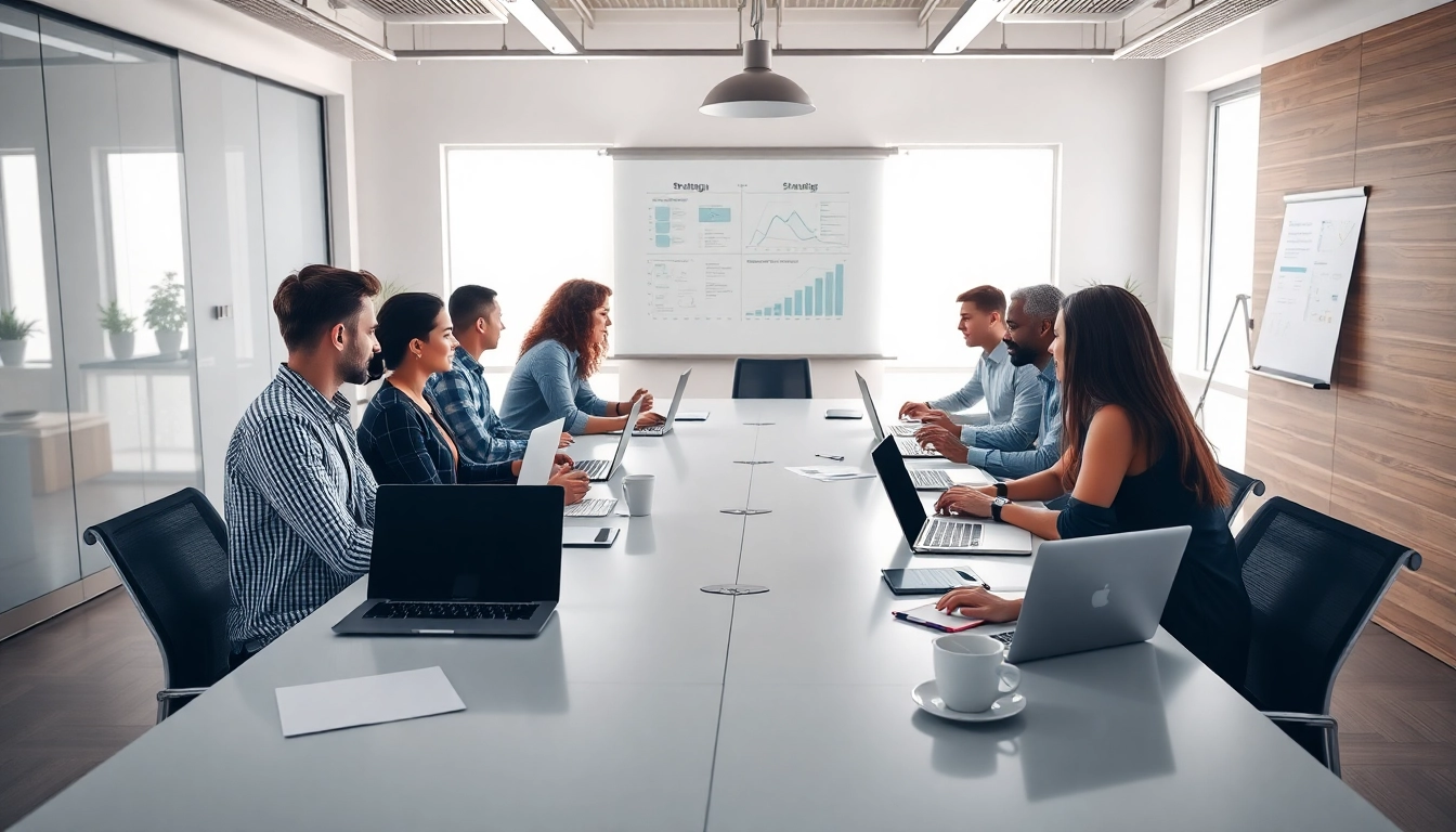 Engage in dynamic business collaboration at a modern office setup.