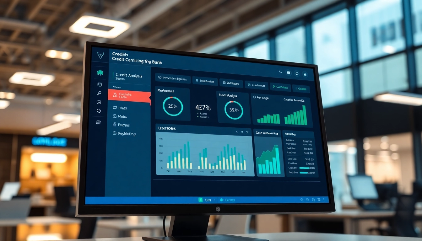 Visual representation of AI Credit Decisioning Engine for Bank interface showcasing data analytics.