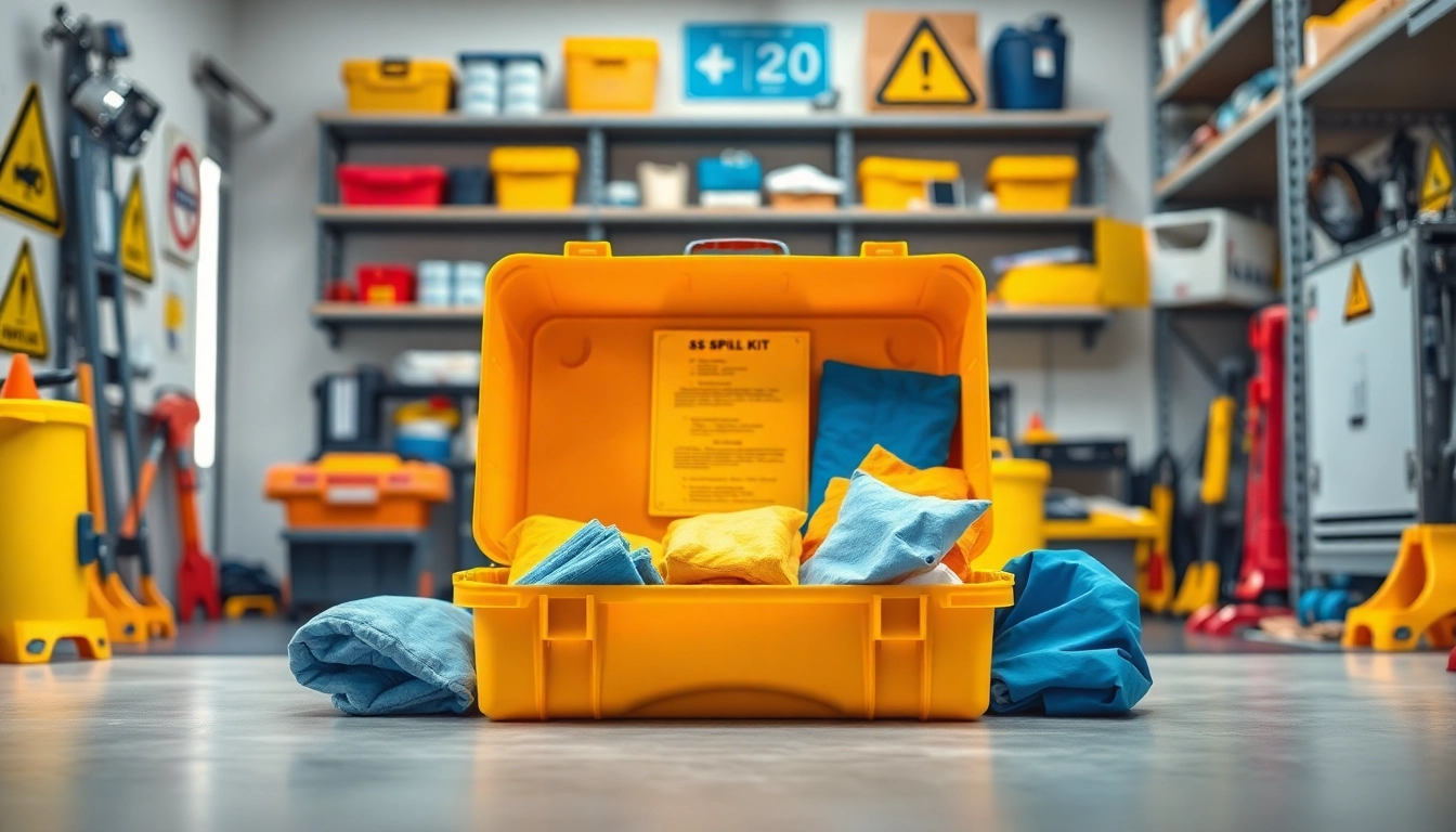 Showcase of an industrial spill kit Kenya in a professional workspace, emphasizing safety and readiness.