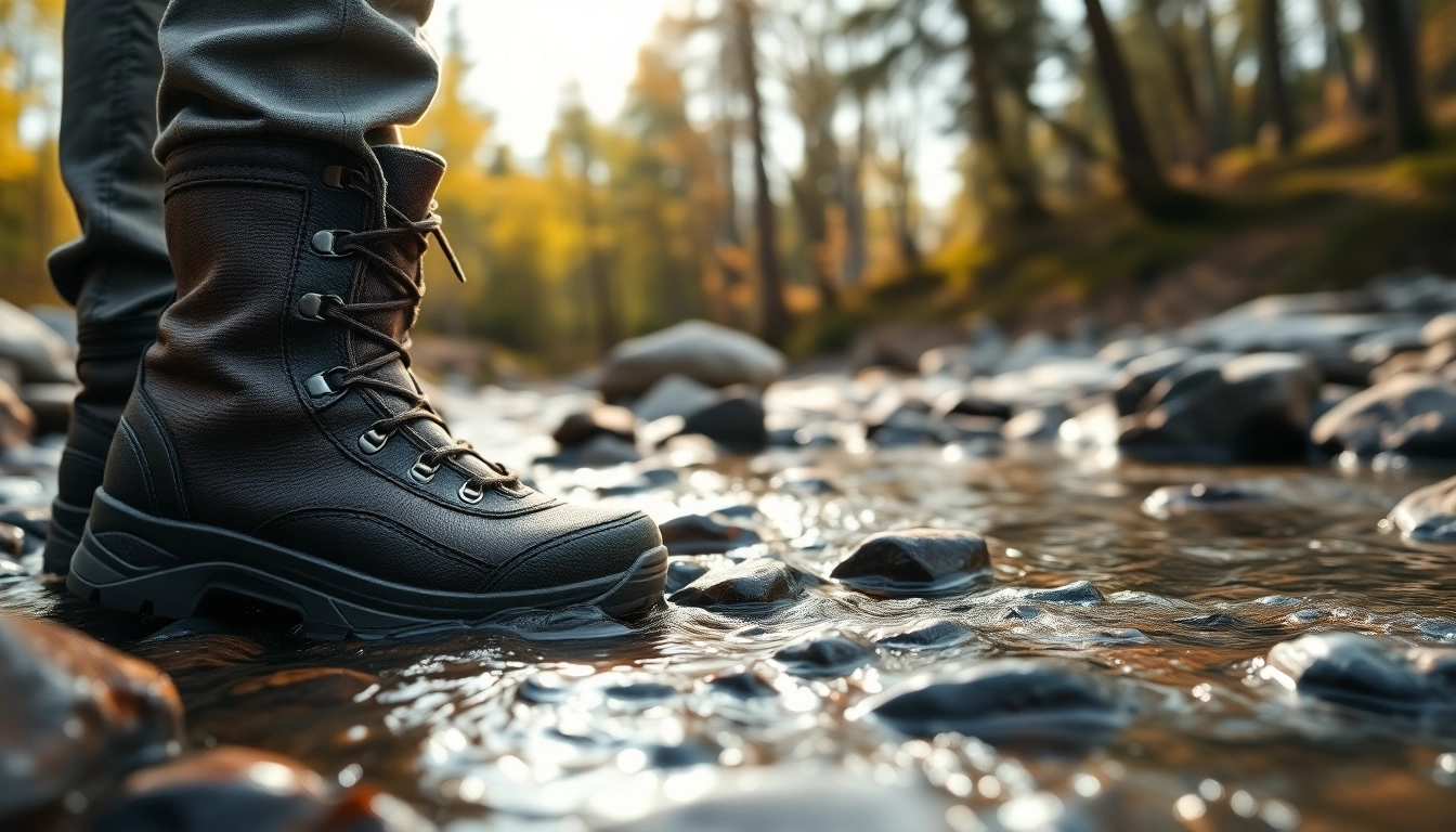 Explore premium Fly fishing boots showcasing grip and durability on a riverbed.