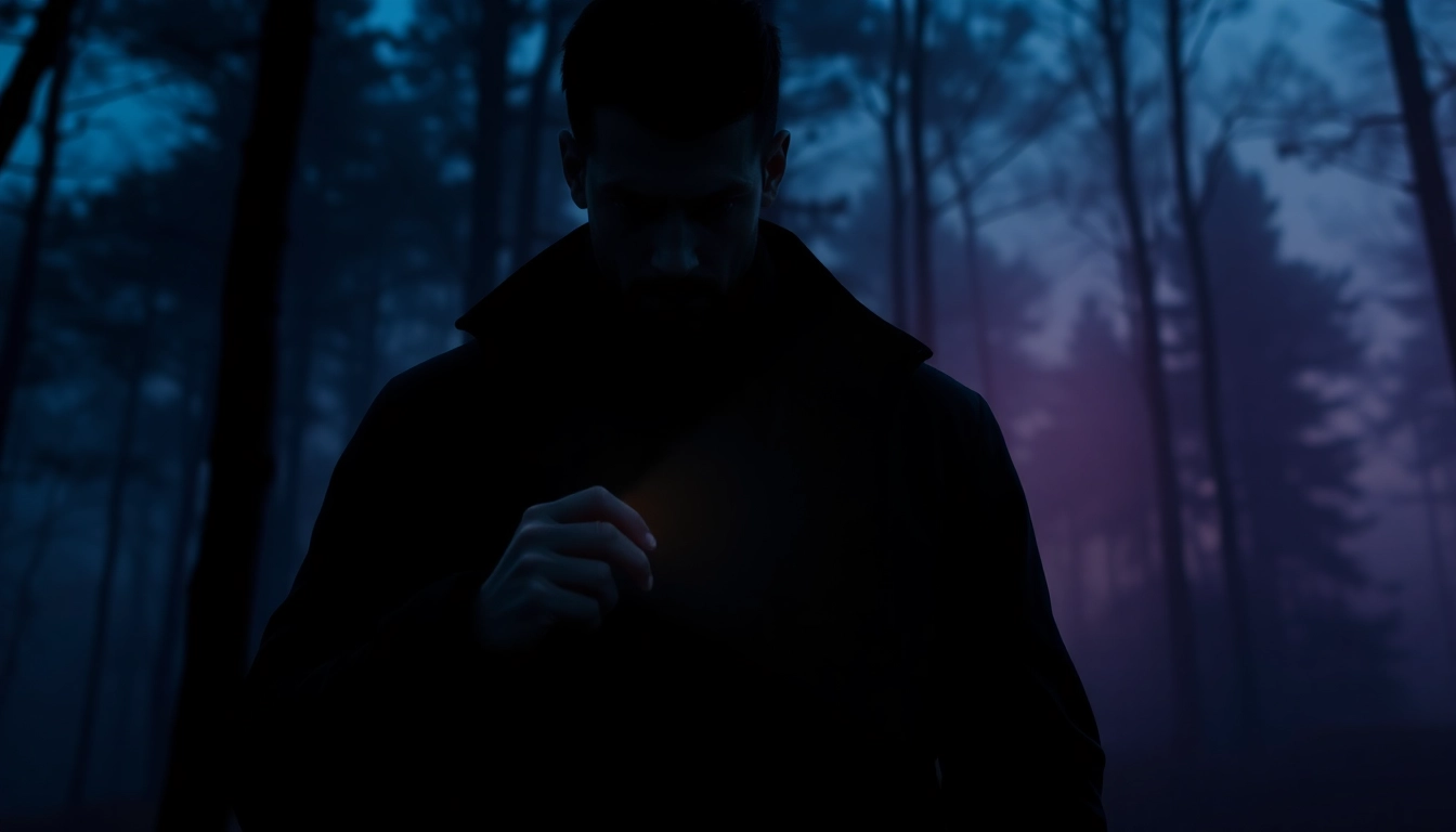 Evoking suspense in a Clean thriller book cover featuring a mysterious figure in the forest.