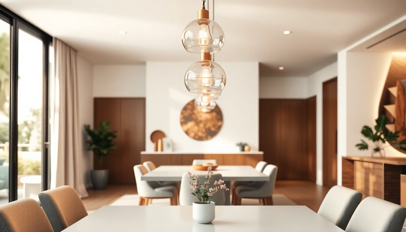 Showcase of lighting solutions enhancing a modern dining area with elegant fixtures.