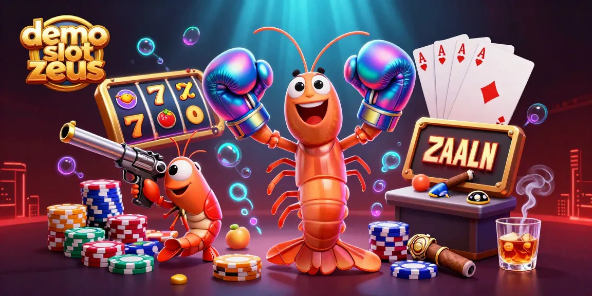 Experience the thrill of demo slot zeus with dazzling slot reels and engaging characters in this vibrant casino illustration.
