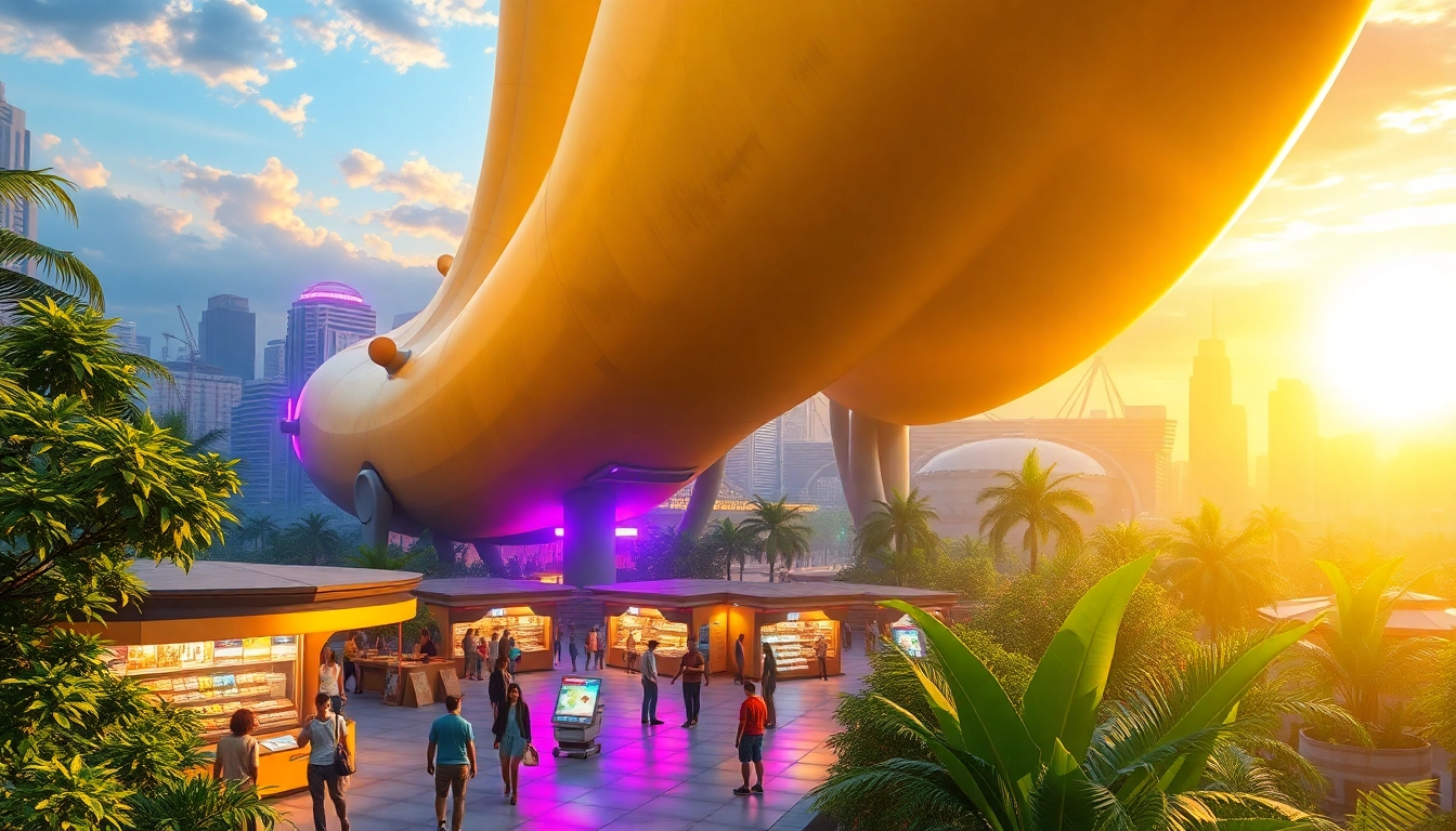 Visualize a stunning giant banana building in a futuristic city, showcasing nano banana's innovative charm.