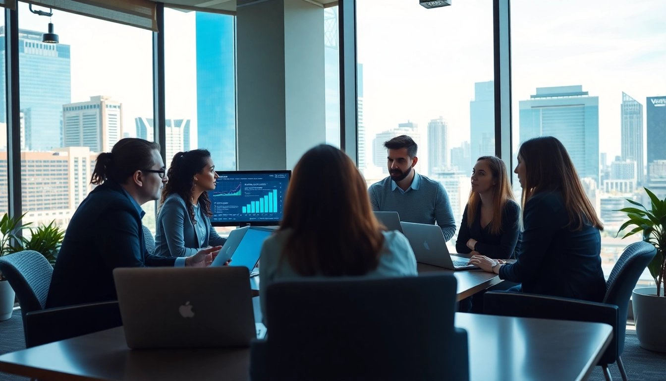 Teams executing edmonton social media marketing strategy in a bright urban office.