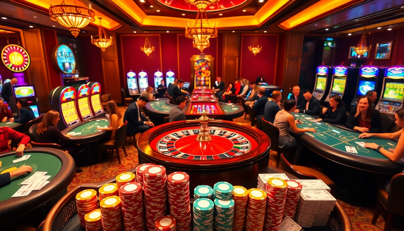 Thrilling gameplay at Thabet Casino showcasing vibrant tables and eager players.