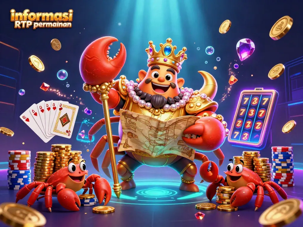Jelajahi informasi RTP permainan slot dengan ilustrasi 3D kaya akan detail dan tema kasino.