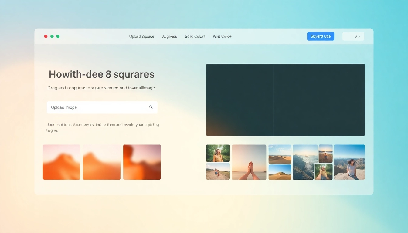 Image square maker interface showcasing the process to image square make square with blurred backgrounds and solid colors.