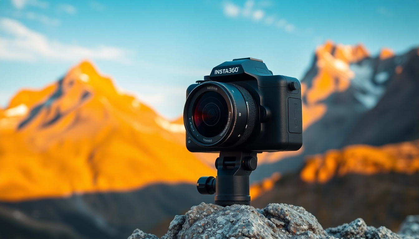 Capture stunning vistas with an Insta360 camera in a breathtaking mountain landscape.