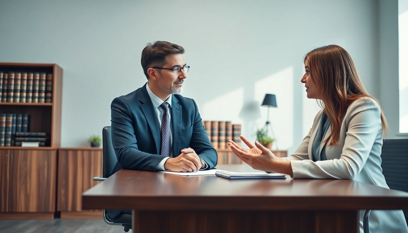 Consulting Alexandria Personal Injury Lawyer helping a client discuss legal options.