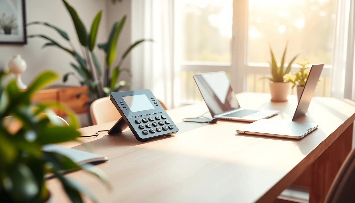Enhance communication with a VoIP phone in a bright home office setting.