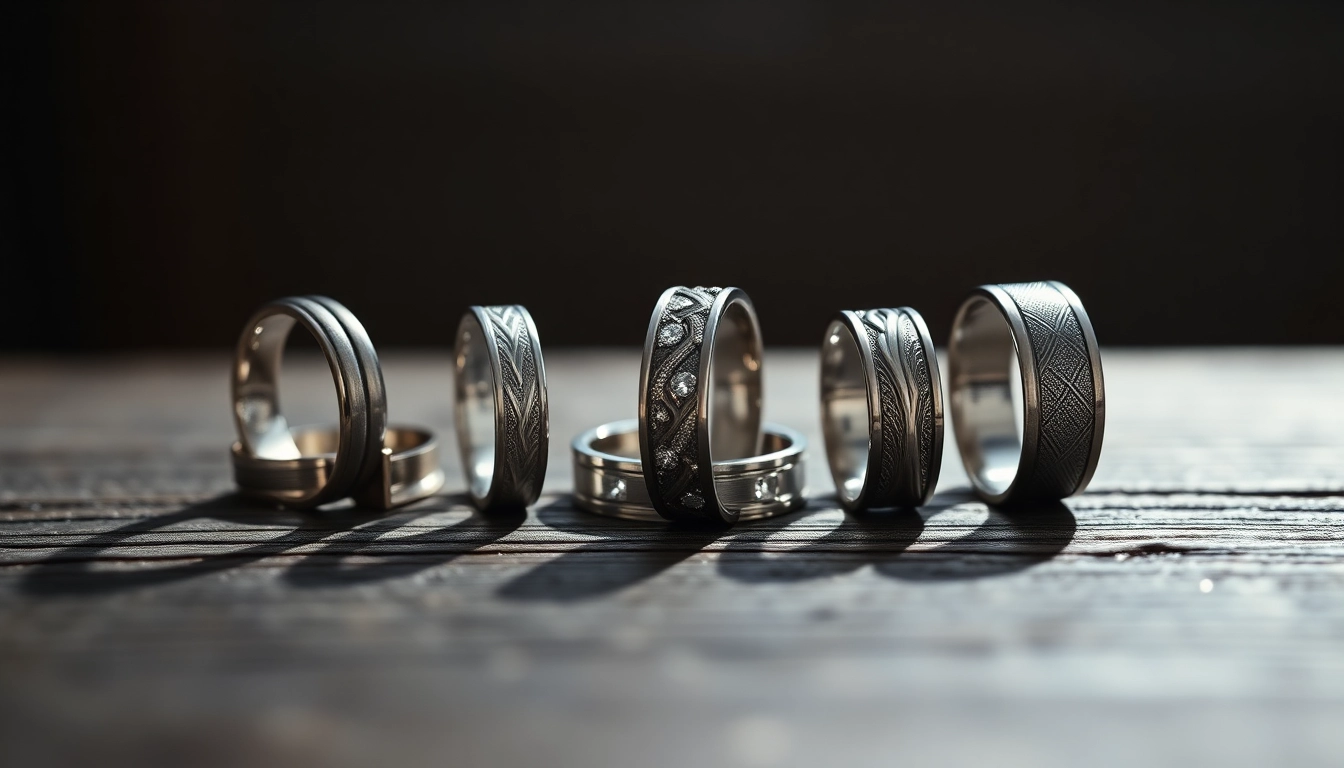 Shop unique mens wedding rings featuring intricate designs and luxurious textures.