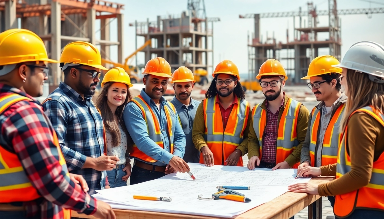 Engaged individuals in construction workforce training demonstrating collaboration and skill development.