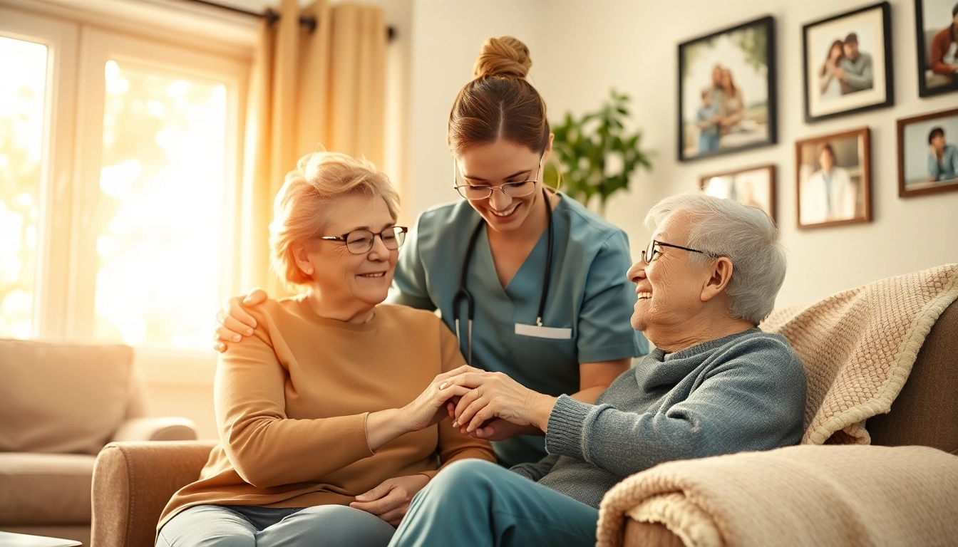 Engaging scene showcasing home healthcare services with a caregiver supporting an elderly individual.