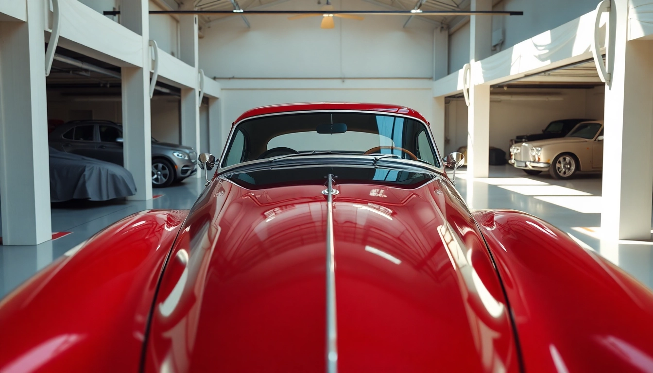 Showcased classic car storage with an elegant vintage car emphasizing security and protection.