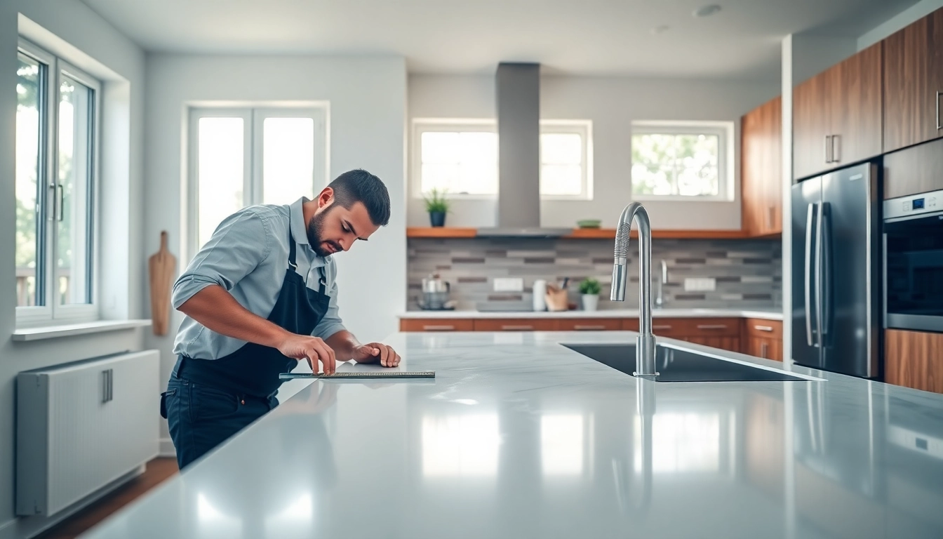 Transforming a kitchen through home renovation, showcasing a craftsman at work in a bright space.