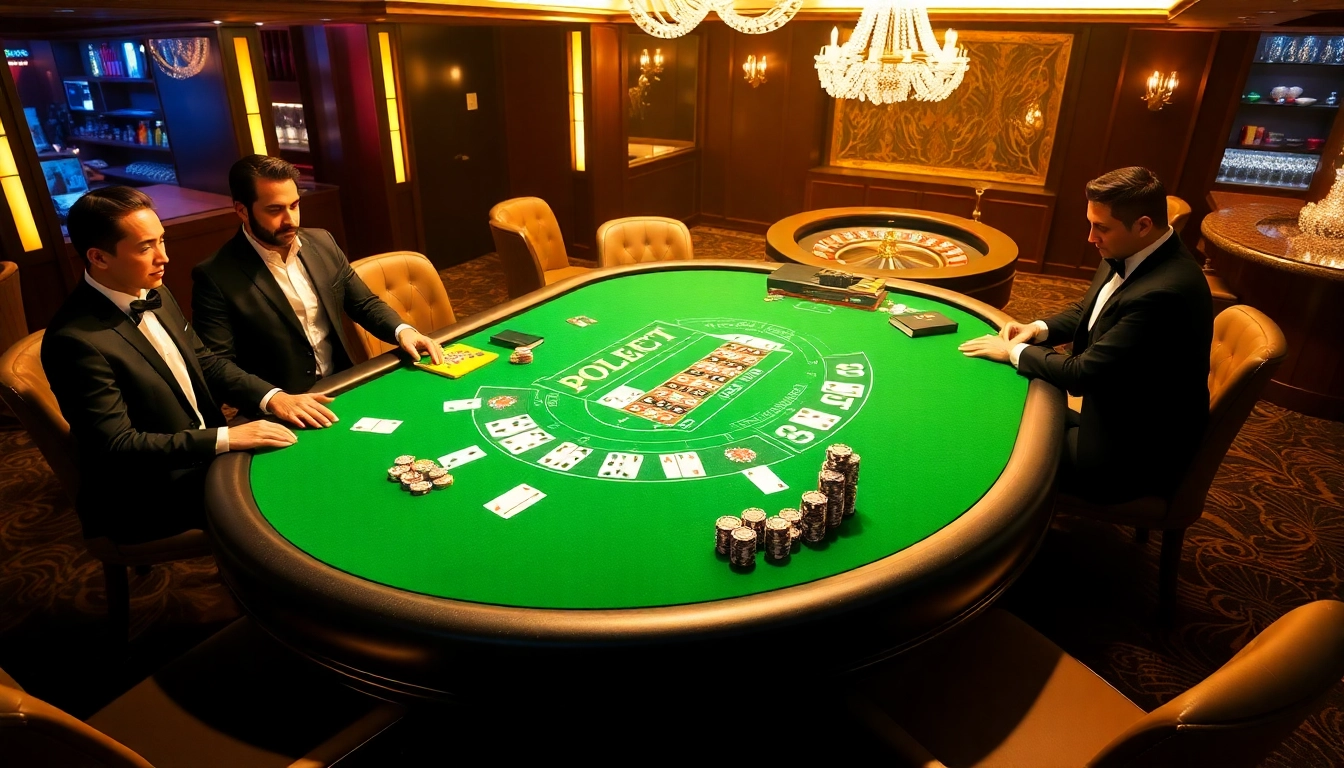 A lively casino scene showcasing a blackjack table with players and jun88site.com branding, epitomizing excitement.