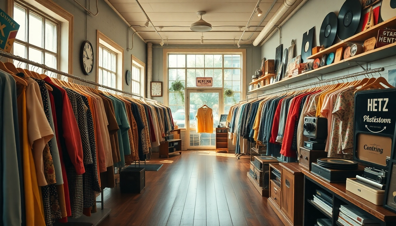 Browse unique finds at https://thrift-vintage.com in a cozy vintage clothing shop.