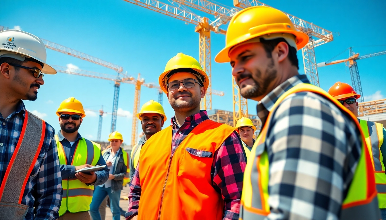 Construction association North Carolina collaborating on a busy building site.