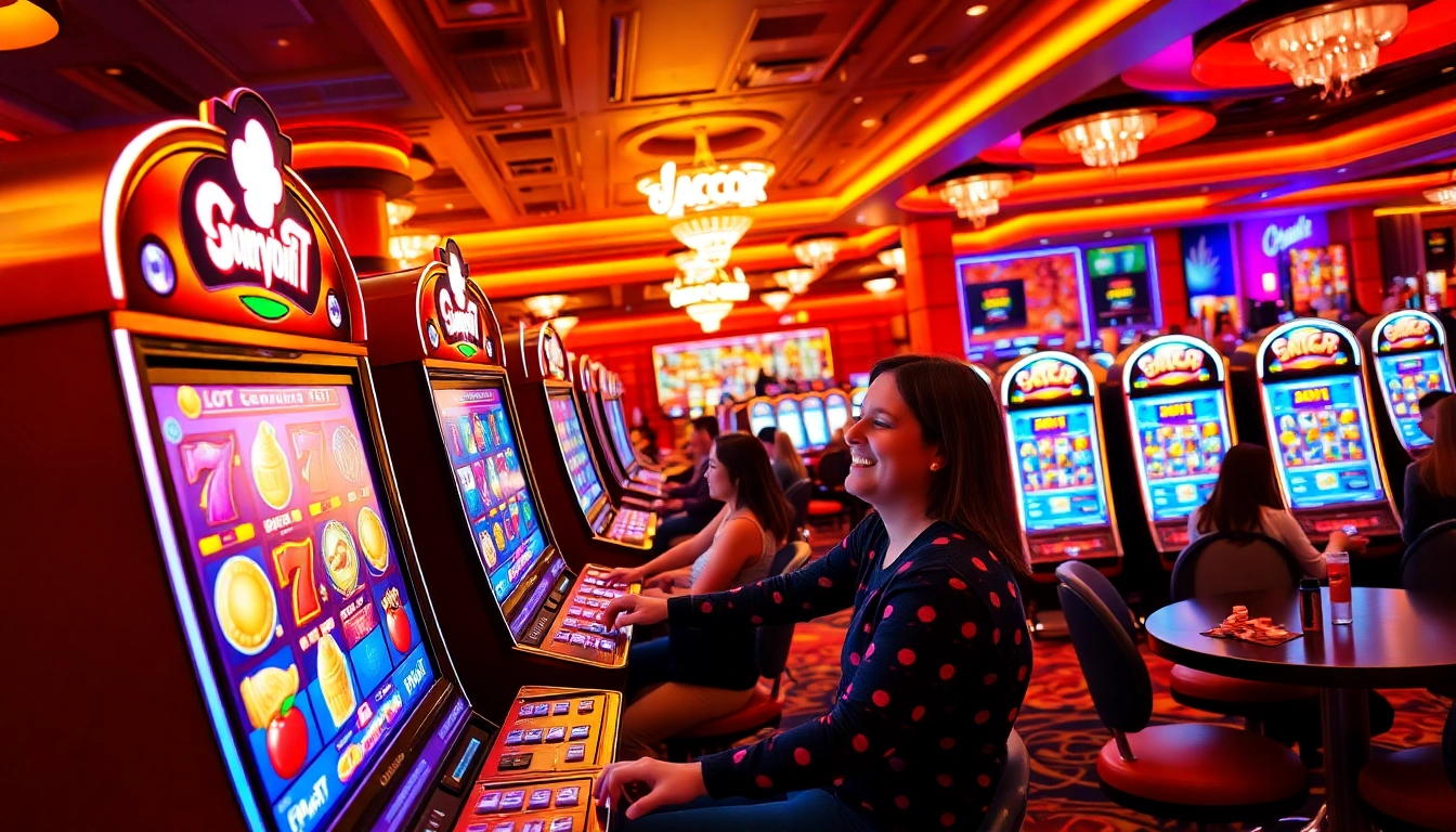 Mesin slot gacor yang dikelilingi oleh pemain yang bersenang-senang di kasino.