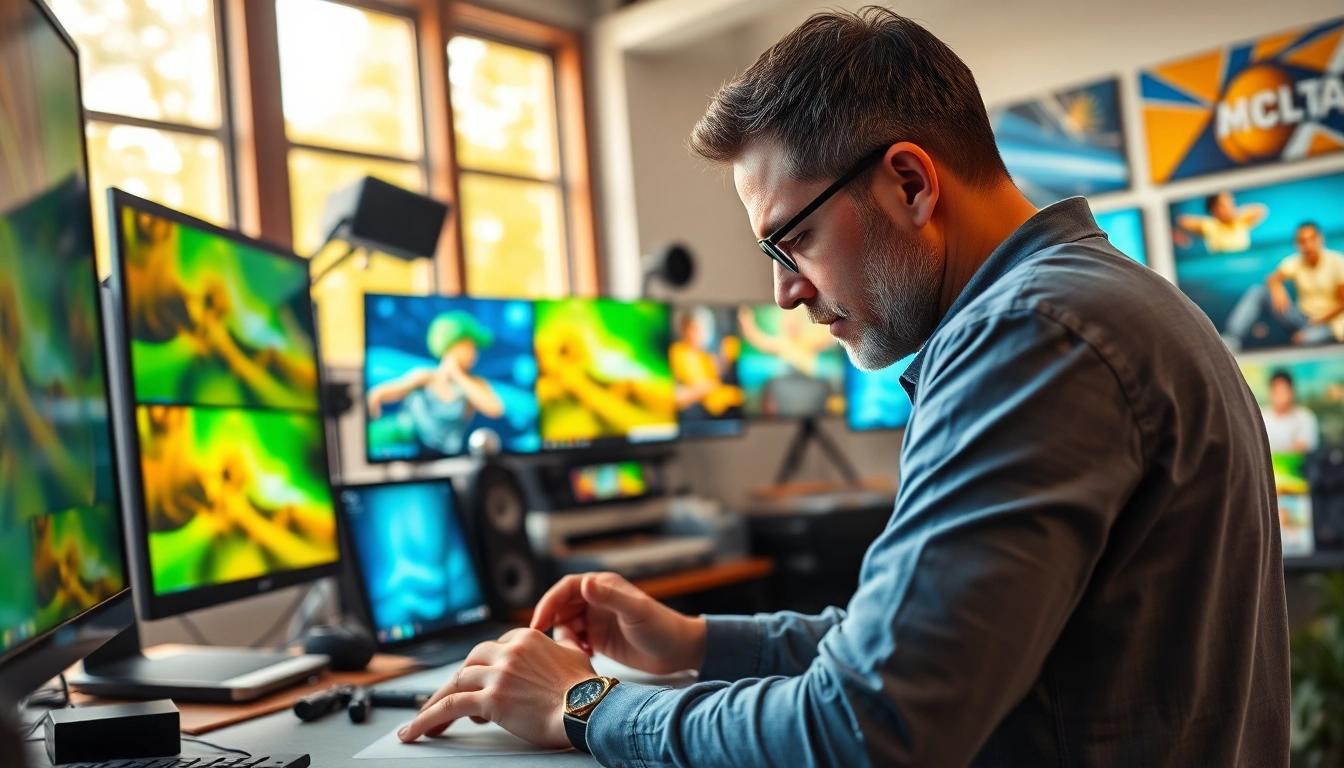 Transforming concepts from image to image with a focused digital artist in a vibrant studio.