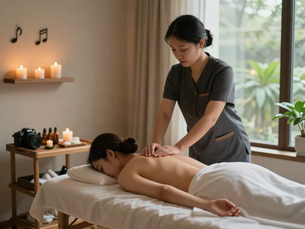 병점출장마사지 being expertly delivered in a serene spa environment with calming decor.