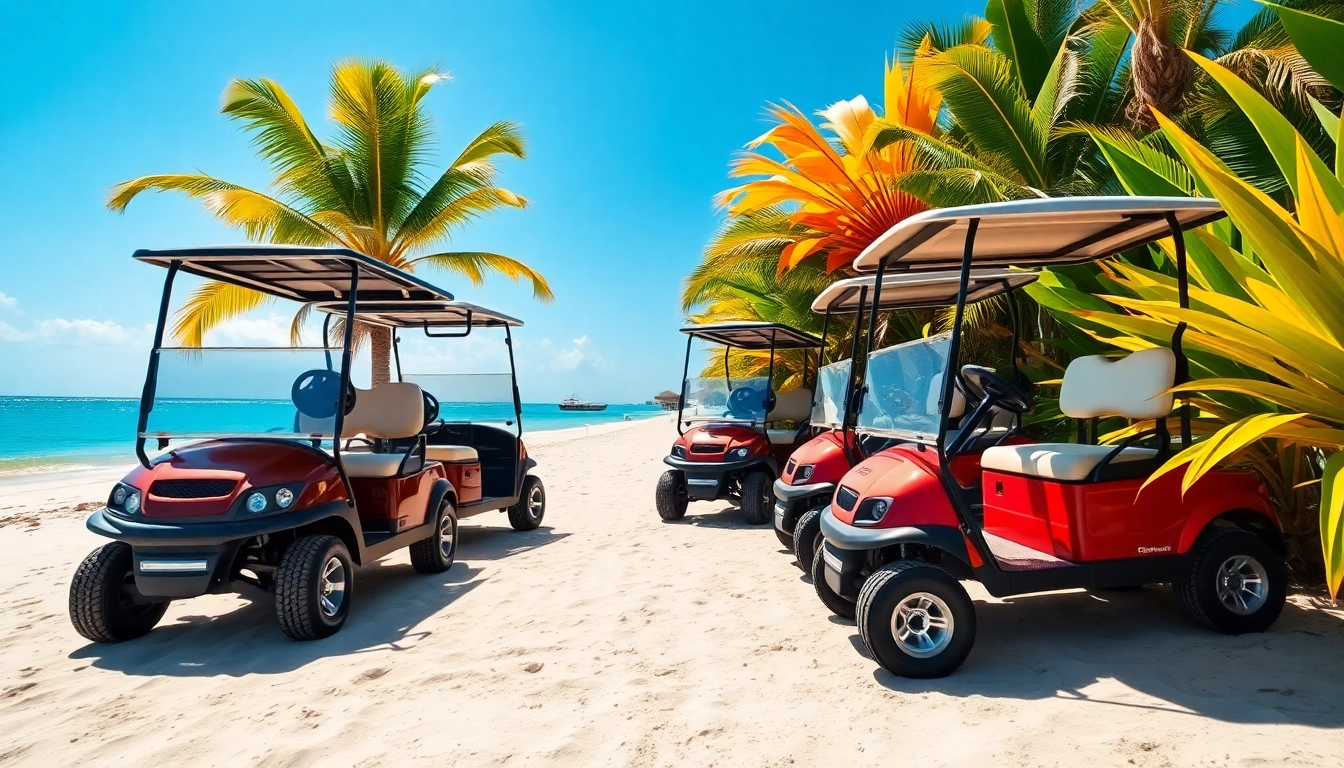 Enjoy a scenic view of San Pedro Belize Golf Cart Rental options by the beach.