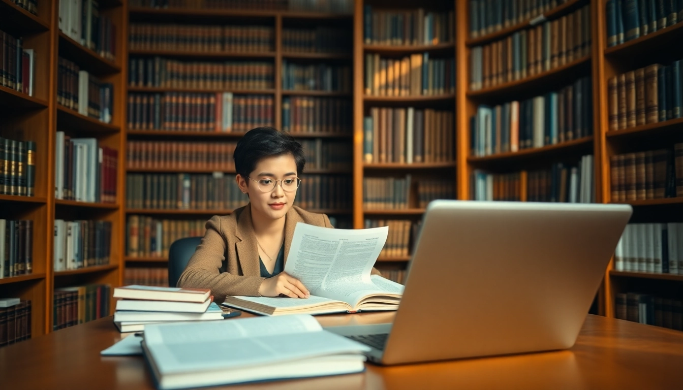 Hire someone to take LSAT for you with a student studying in a library, surrounded by books.