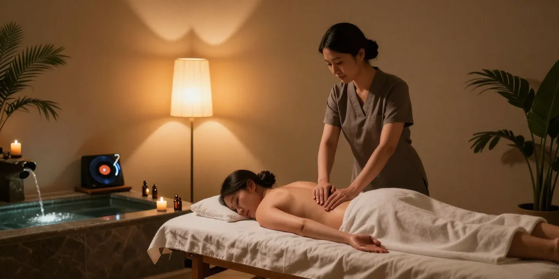 마사지 세션을 준비하는 편안한 웰니스 스튜디오의 모습