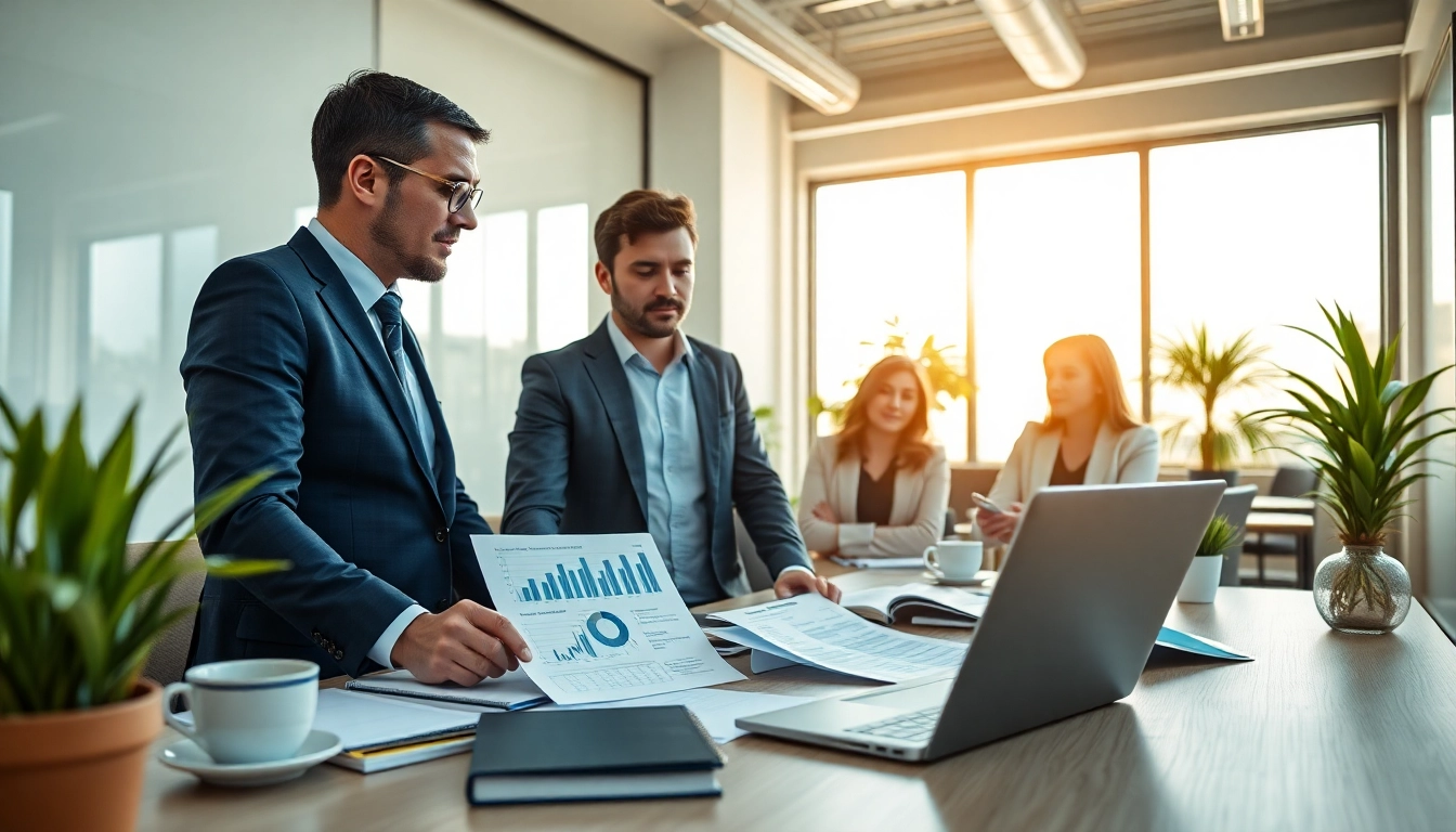 SMSF accountant collaborating with a team in a modern office setting, showcasing financial strategies.