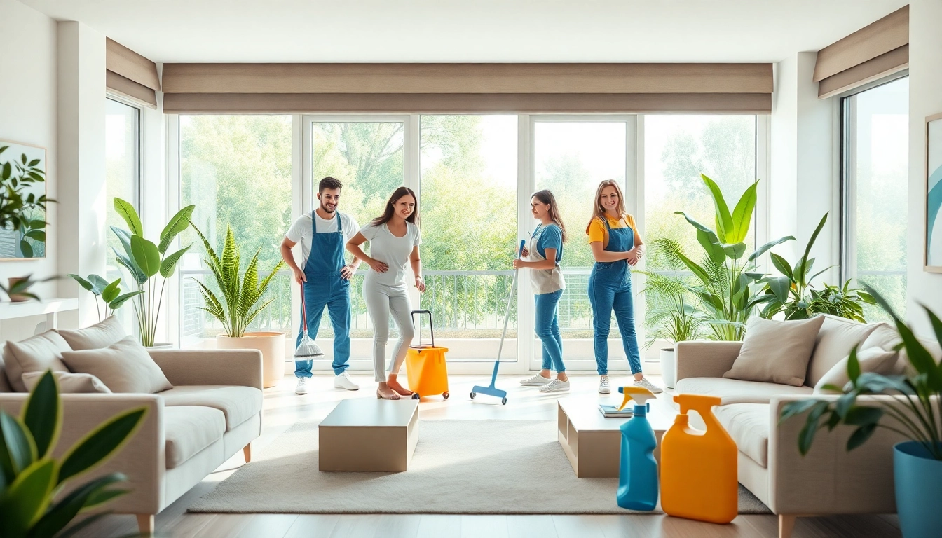 Cleaning service team enhancing the immaculate interior of a modern home