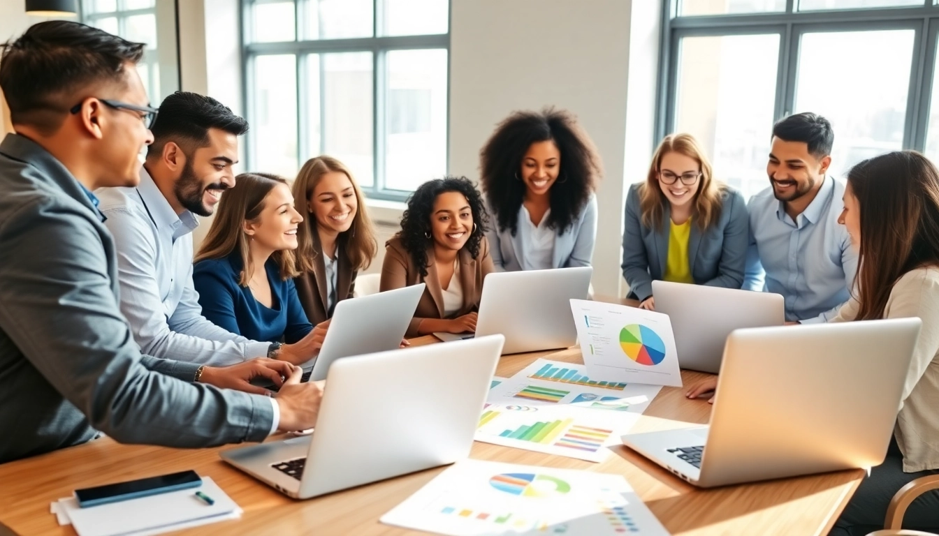 Showcasing workforce development strategies through collaborative professionals in a modern office.