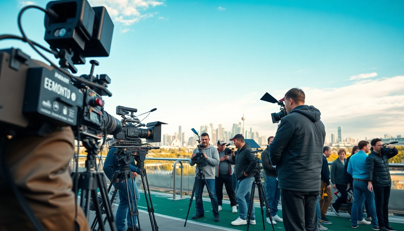 Capturing the essence of edmonton production companies with a film crew in an outdoor setting.
