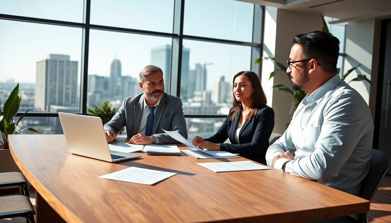 Engaging financial advisor San Antonio in a professional client meeting in a modern office setting.