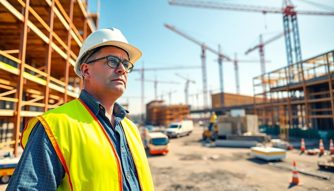 New Jersey General Contractor managing a busy construction project with teamwork and cranes.