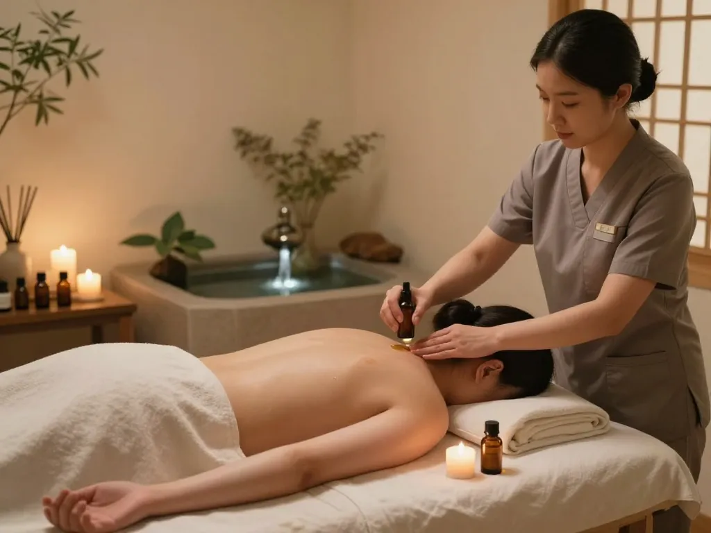 편안한 오일과 차분한 장식이 있는 고요한 스파 환경에서 삼산동마사지 세션을 통해 휴식을 경험하세요.